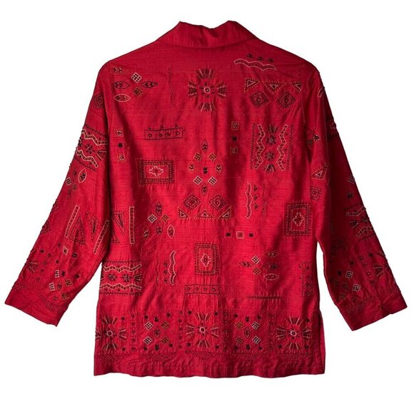 Chicos Design Vintage Silk Beaded Embroidered Art To Wear Jacket Size XS (0) Red - Picture 2 of 12